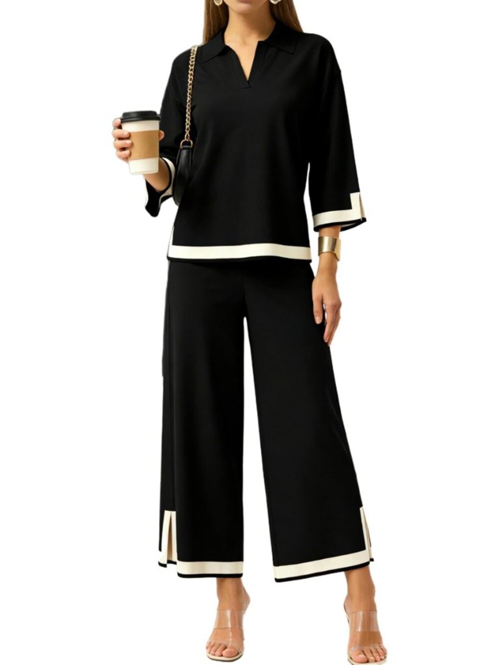 Womens 2 Piece Outfits 3/4 Sleeve Sweater Lounge Sets
